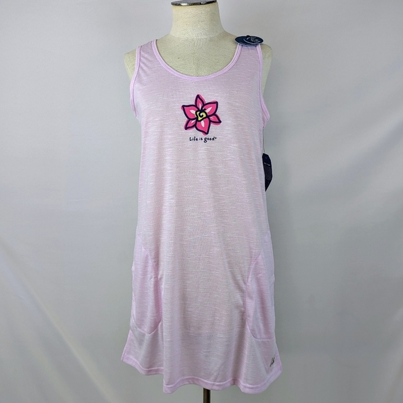 Life Is Good Sleep Shirt Nightgown Sleeveless  Pockets Flower Print Pink M NWT - Picture 1 of 12